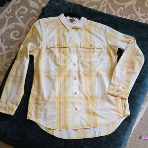 Eddie Bauer NWT Light Yellow Plaid Adventuress Shirt M